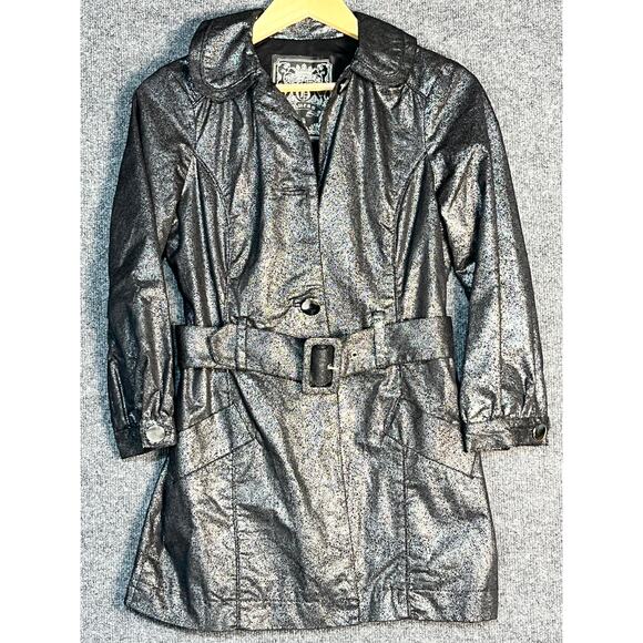 Guess Trench Coat‎ Jacket Single Breasted Belted Metallic Charcoal Gray Womens S - Picture 1 of 14